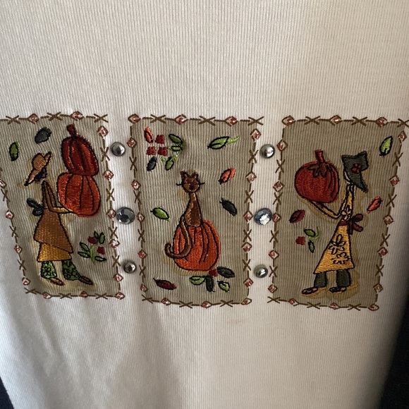 Christopher & Banks Navy Pumpkin Patch Cats Fall Leaves Sweater Set - Picture 5 of 8